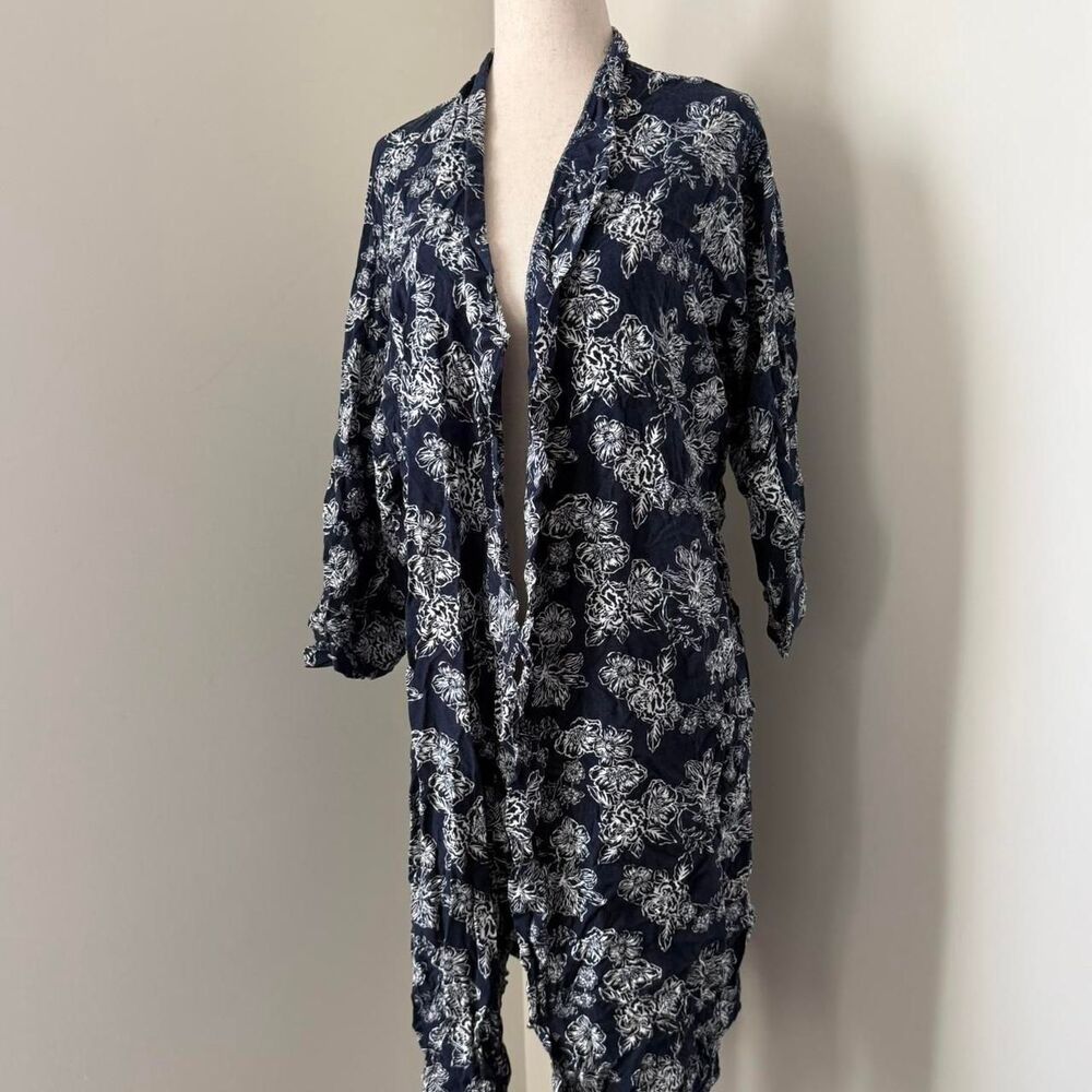 Blue and White Floral Long Cardigan Size M